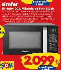 SİMFER SK 4604 20 L MİKRODALGA FIRIN SİYAH